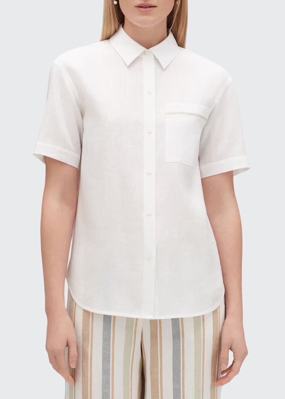 Lafayette 148 Sublime Justice Button-Front Linen Blouse size S small